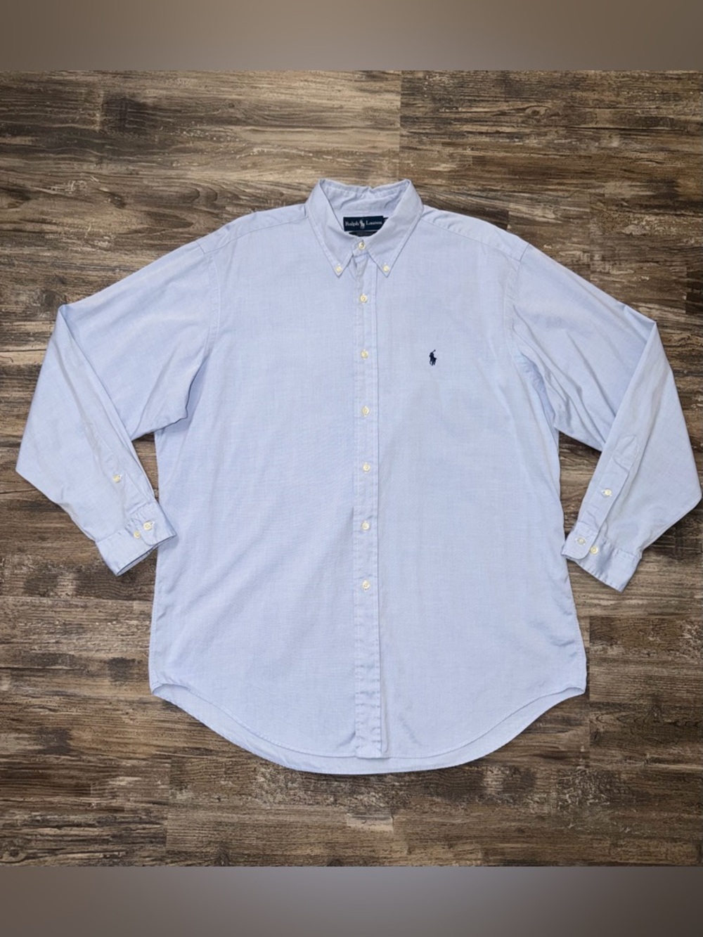 Ralph Lauren Yarmouth Light Blue Button-Down Cotton Shirt Navy Pony Size 16.5